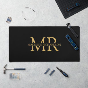 Schwarzes Gold-Monogramm Name Initialen Büro Schreibtischunterlage