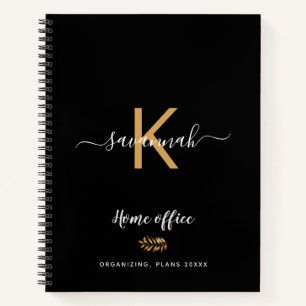 Schwarzes Gold Monogramm Namensschild Notizbuch