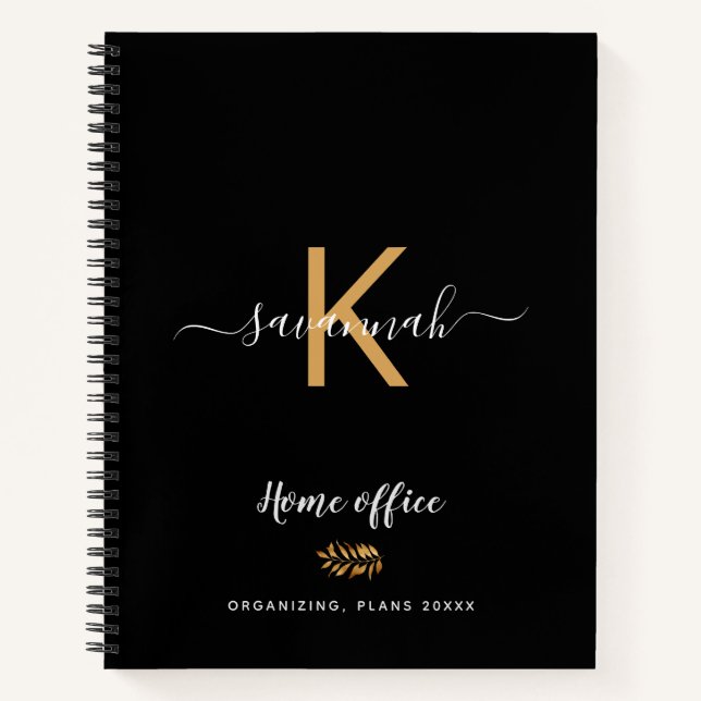 Schwarzes Gold Monogramm Namensschild Notizbuch (Vorderseite)