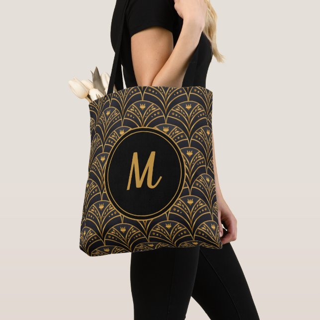Schwarzes Gold Muster Art Deco Monogram personalis (Von Nahem)