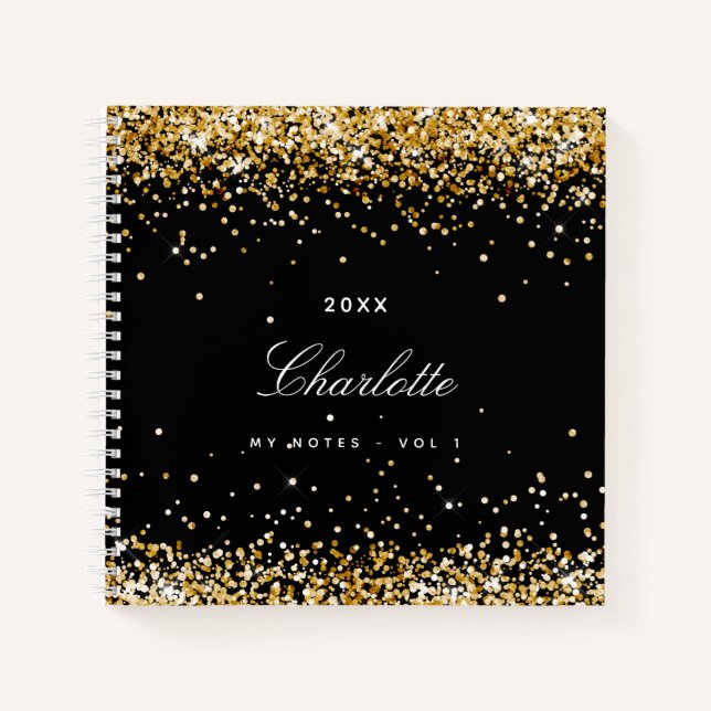 Schwarzes Gold-Namensschild Notizbuch (Vorderseite)