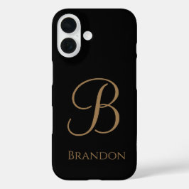 Schwarzes Gold personalisierter Name und Monogramm iPhone 16 Hülle