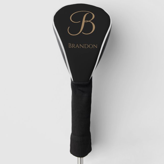 Schwarzes Gold personalisierter Name und Monogramm Golf Headcover (Vorderseite)