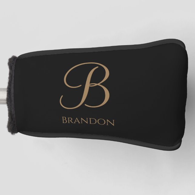 Schwarzes Gold personalisierter Name und Monogramm Golf Headcover (Vorderseite)