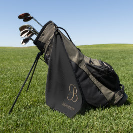 Schwarzes Gold personalisierter Name und Monogramm Golfhandtuch
