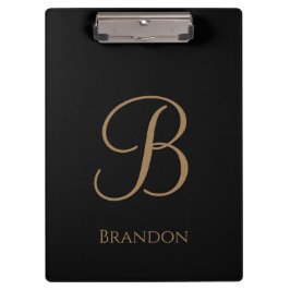 Schwarzes Gold personalisierter Name und Monogramm Klemmbrett