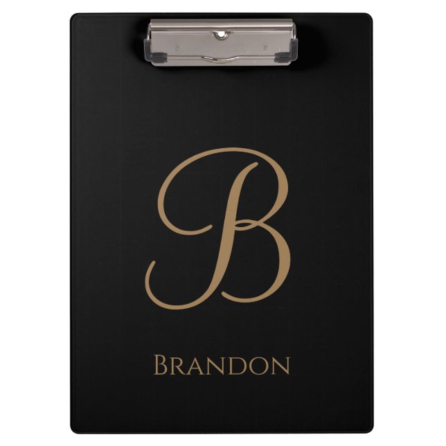 Schwarzes Gold personalisierter Name und Monogramm Klemmbrett (Vorderseite)