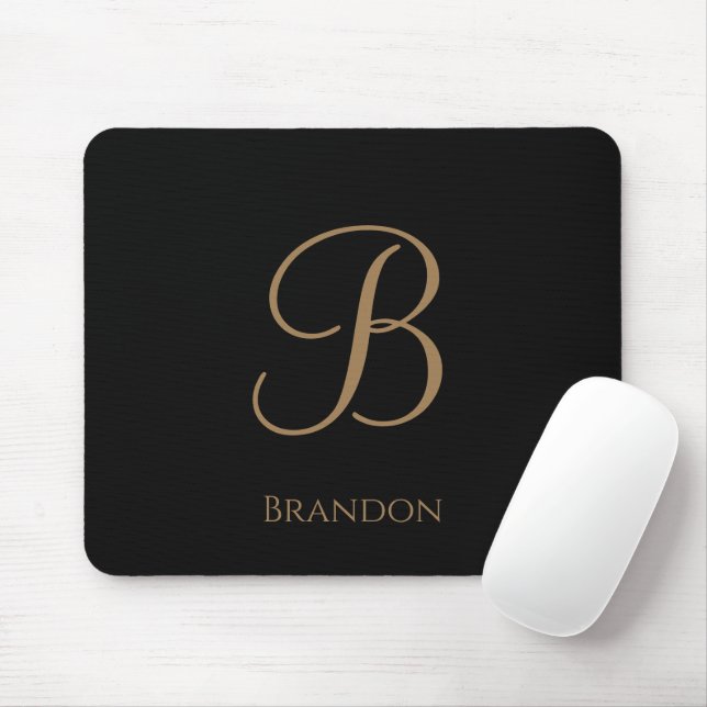 Schwarzes Gold personalisierter Name und Monogramm Mousepad (Mit Mouse)