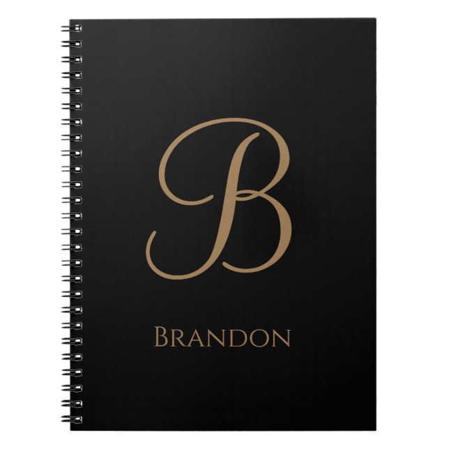 Schwarzes Gold personalisierter Name und Monogramm Notizblock (Vorderseite)