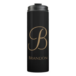 Schwarzes Gold personalisierter Name und Monogramm Thermosbecher