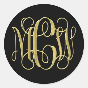 Schwarzes Gold Preppy Vine Schrift Monogramm DIY B Runder Aufkleber