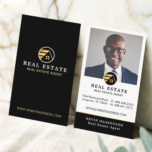 Schwarzes Gold Professioneller Immobilienmakler Fo Visitenkarte (Black Gold Professional Real Estate Broker Photo Business Card)