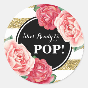 Schwarzes Gold Rosa Florales Babyshower Ready to P Runder Aufkleber
