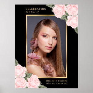 Schwarzes Gold Rosa Florales Foto Gedenk Funeral S Poster