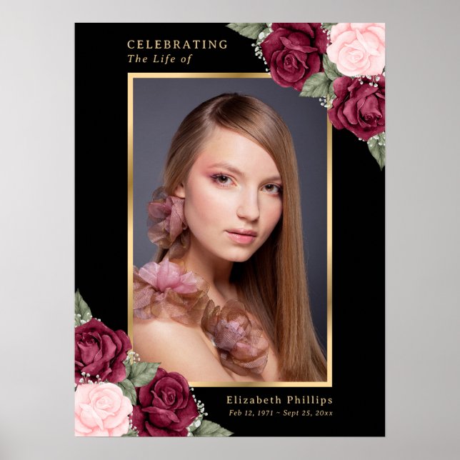 Schwarzes Gold Rotes Foto Gedenkfeier Beerdigung Z Poster (Vorne)