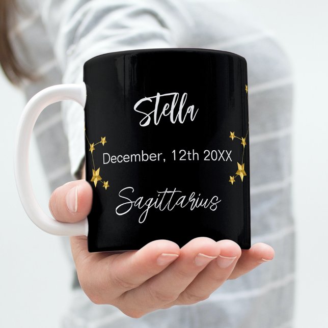 Schwarzes Gold Sagittarius Sternkonstellation Gebu Kaffeetasse (Von Creator hochgeladen)