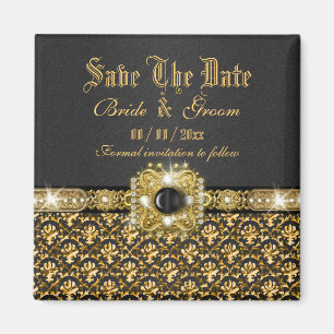 Schwarzes Gold "Save the Date" Damasthochzeit Magnet