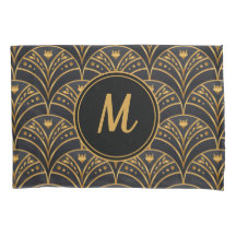 Schwarzes Gold Scallop Muster Art Deco Monogramm