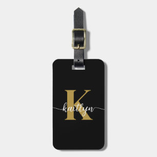 Schwarzes Gold-Schrift-Monogramm Gepäckanhänger