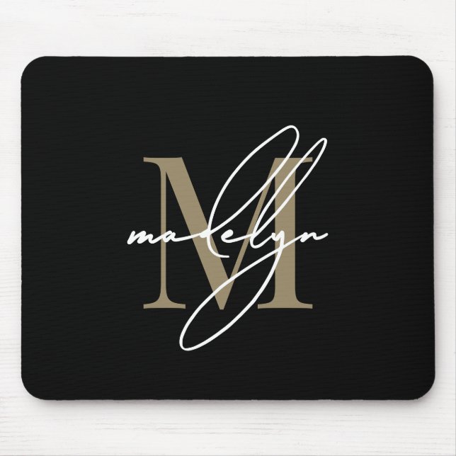 Schwarzes Gold-Schriftzug-Initialen-Monogramm Mousepad (Vorne)