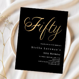 Schwarzes Gold-Script-Budget 50. Geburtstagseinlad