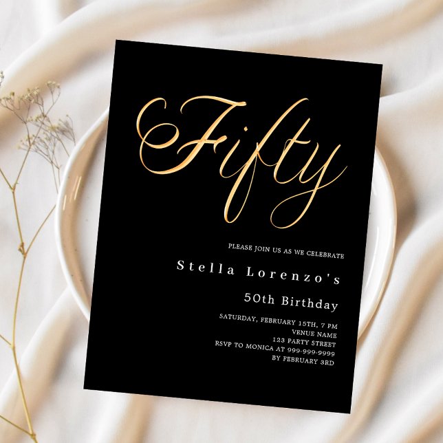 Schwarzes Gold-Script-Budget 50. Geburtstagseinlad (Von Creator hochgeladen)