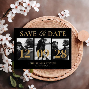 Schwarzes Gold Script für Hochzeiten speichern Sie Postkarte