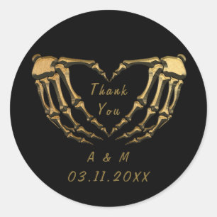 Schwarzes Gold Skelett Gothic Hände Liebe Herzform Runder Aufkleber