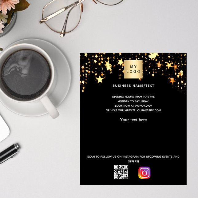 Schwarzes Gold-Sterne-Firmenlogo Qr-Codeinstagramm Flyer (Von Creator hochgeladen)