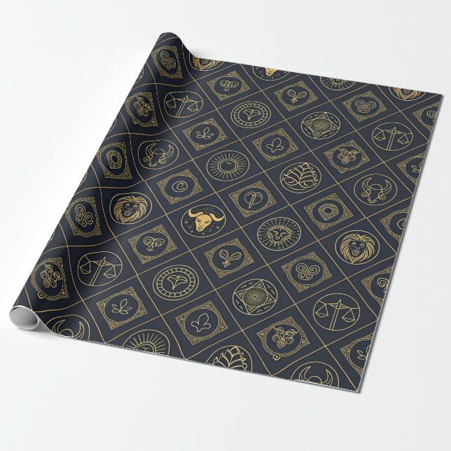 Schwarzes Gold Sternzeichen (2) Geschenkpapier (Ungerollt)