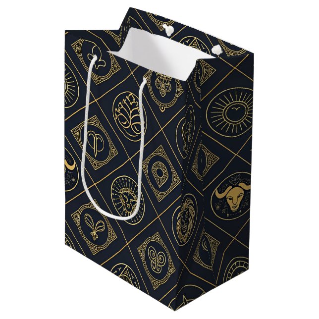 Schwarzes Gold Sternzeichen (2) Mittlere Geschenktüte (Vorderseite Schrägansicht)