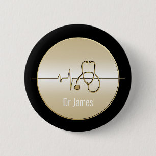 Schwarzes Gold Stethoskop Herzschlag Button