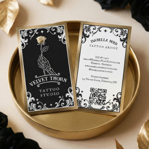 Schwarzes Gold Tattoo Künstler Skelett Florale Ros Visitenkarte
