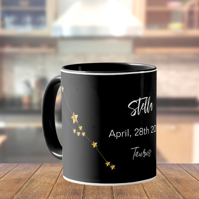 Schwarzes Gold Taurus Sternkonstellation Geburtsta Tasse (Von Creator hochgeladen)