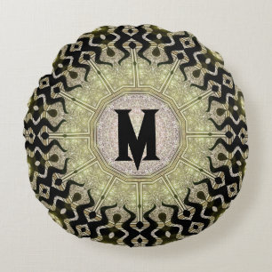 Schwarzes Gold Tribal Glam Benutzerdefinierter Nam Rundes Kissen