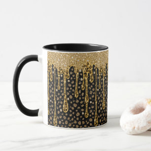 Schwarzes Gold triefender Glitter Glam Bling Luxus Tasse