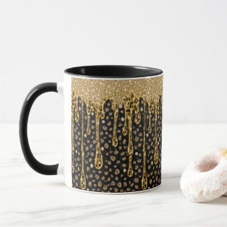 Schwarzes Gold triefender Glitter Glam Bling Luxus Tasse