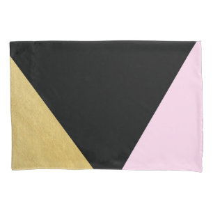 Schwarzes Gold- und Rosa-Farbblock Mod Glam Dreiec Kissenbezug