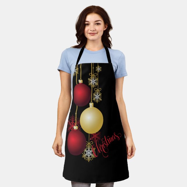 Schwarzes, Gold und Rotes Weihnachtsgebäck - Party Schürze (Getragen)