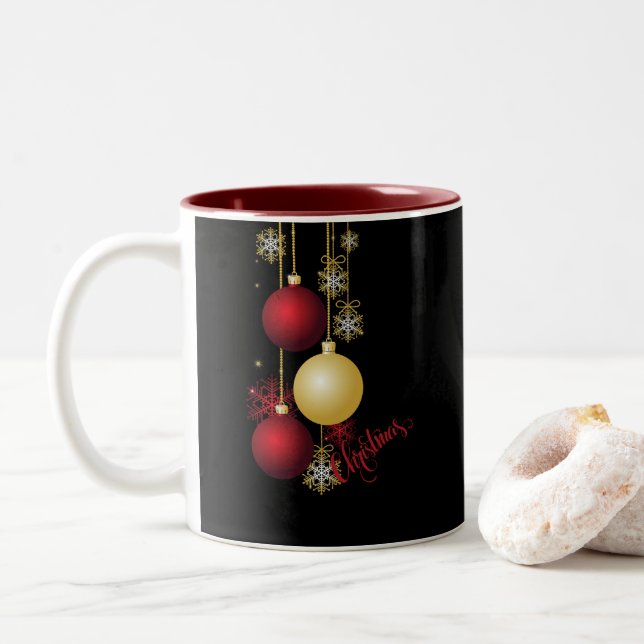 Schwarzes, Gold und Rotes Weihnachtsgebäck - Party Zweifarbige Tasse (Mit Donut)