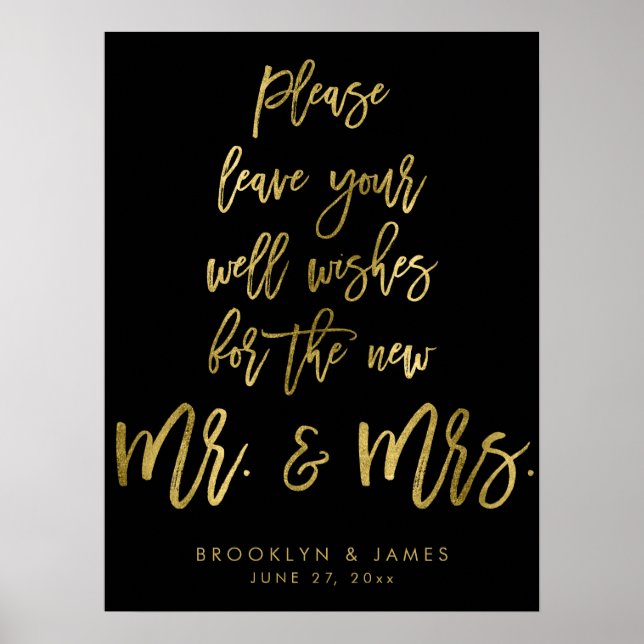 Schwarzes Gold Verlasse Ihre Wünsche Hochzeitszeic Poster (Vorne)