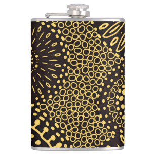 Schwarzes Gold Vintage Ethnisches Blumenmuster Vin Flachmann