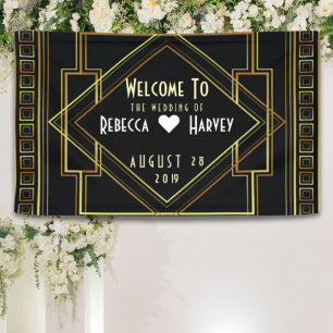 Schwarzes Gold Vintage Hochzeit Banner