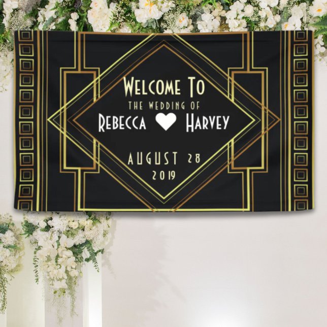 Schwarzes Gold Vintage Hochzeit Banner (black gold vintage great gatsby wedding banner)