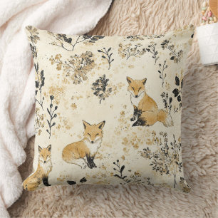 Schwarzes Gold Wald Fuchs Blumenmuster Kissen