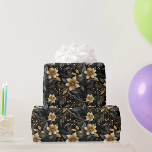 Schwarzes Gold Weihnachtsflorales Weißer Weihnacht Geschenkpapier