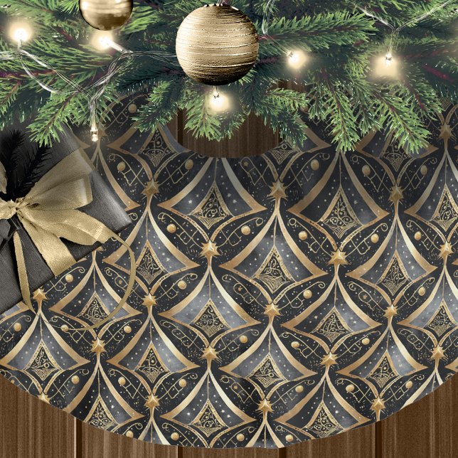 Schwarzes Gold Weihnachtsmuster#15 ID1009 Polyester Weihnachtsbaumdecke (Von Creator hochgeladen)