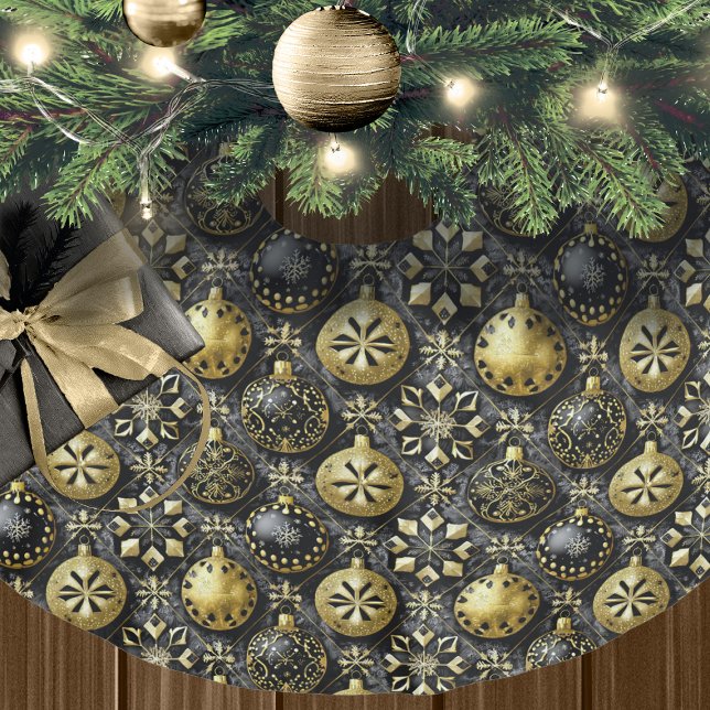 Schwarzes Gold Weihnachtsmuster#20 ID1009 Polyester Weihnachtsbaumdecke (Von Creator hochgeladen)