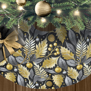 Schwarzes Gold Weihnachtsmuster#22 ID1009 Polyester Weihnachtsbaumdecke