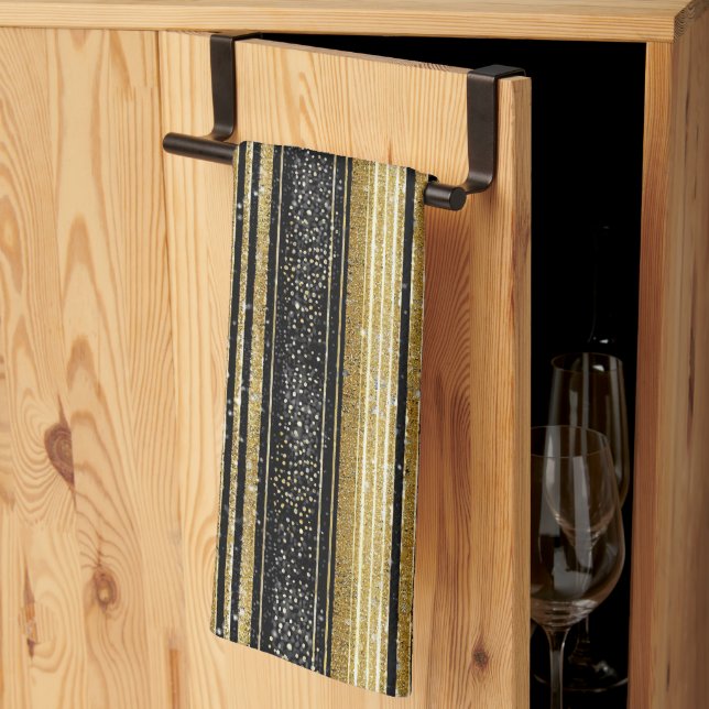 Schwarzes Gold Weihnachtsmuster#28 ID1009 Geschirrtuch (Drittel gefaltet)